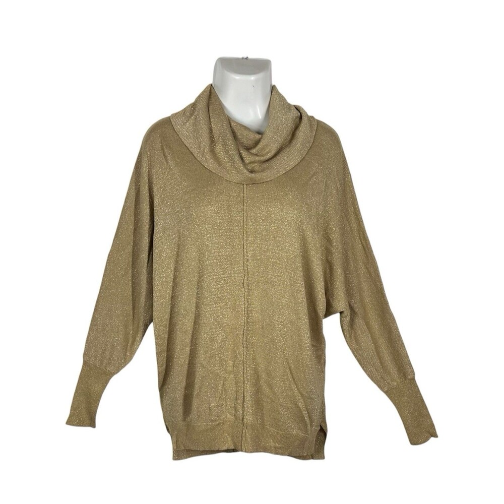 Joseph A. Gold Sweater Women Large Silk Blend Cowl Neck Dolman Sleeve Lagenlook